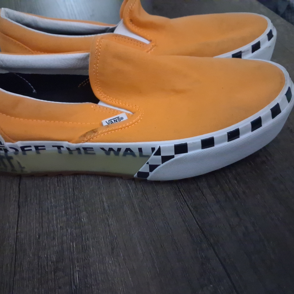 Vans Orange Slip-On Sneakers with Black-and-White Checker Trim